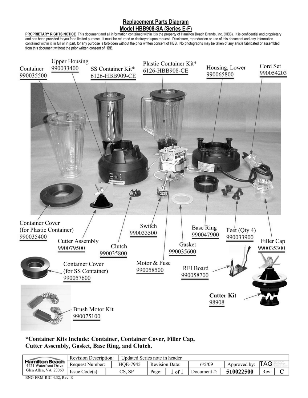 Diagram Diagram and Parts List for HBB908-SA  Hamilton Beach Blender